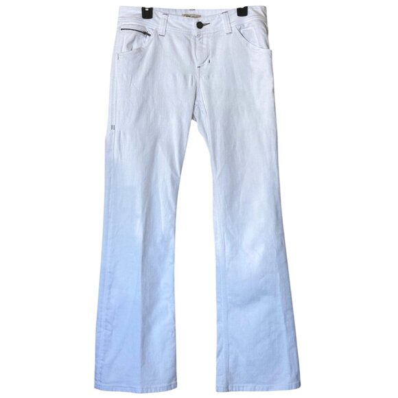 Women's CAbi White Denim Mid-Rise Bootcut Jeans w/Zipper Pockets Size 10 (READ) - Picture 1 of 16